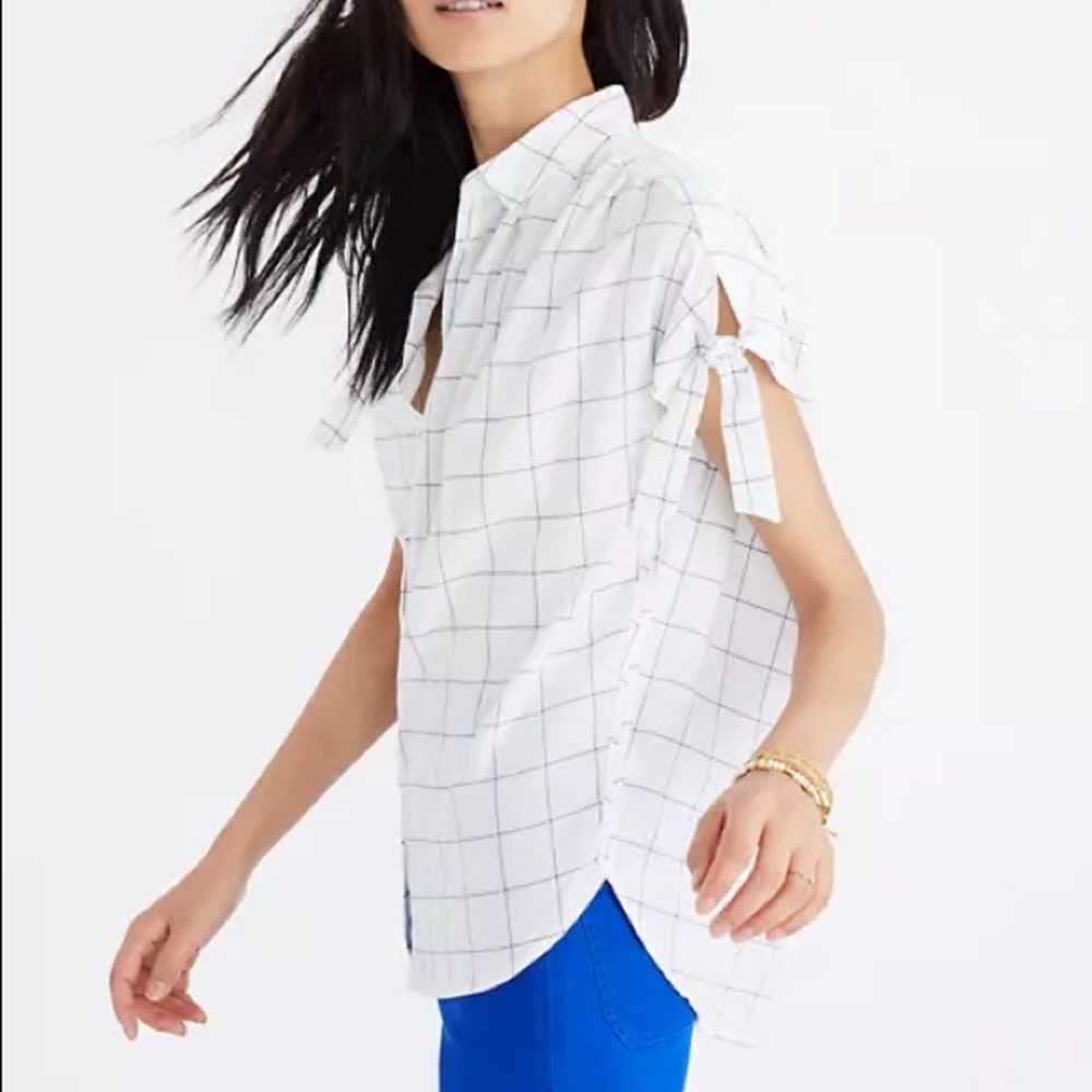 Madewell Windowpane Tie-Sleeve Buttton Down